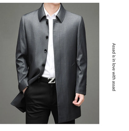 Gabardina coreana Maxbarley para hombre, otoño 2025, estilo casual de negocios, cortavientos, abrigo largo de estilo urbano.