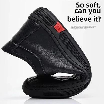 Zapatos casuales de cuero para hombre, ligeros, antideslizantes, de suela suave, sin cordones, con forro polar, cálidos, para conducir, transpirables, para verano