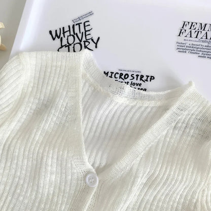 Ropa para niños, cárdigan de punto para niñas, novedad de verano 2025, estilo extranjero, camisa fina con protección solar para bebés.