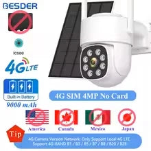 Cámara solar BESDER 4G con tarjeta SIM, 4MP, AOV, grabación de vídeo 24/7, batería de 9000mAh, detección humana, cámara IP de videovigilancia iCSee