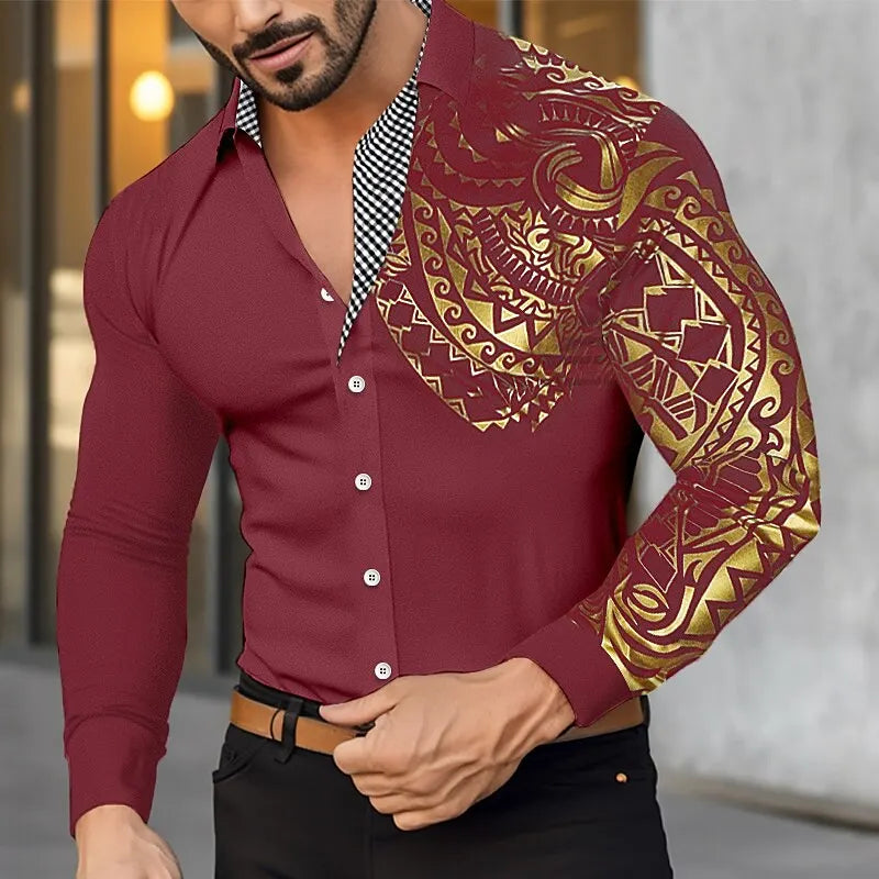 Camisa de hombre abotonada, estilo hawaiano, manga larga, solapa, suave y cómoda, con diseño moderno de botones.