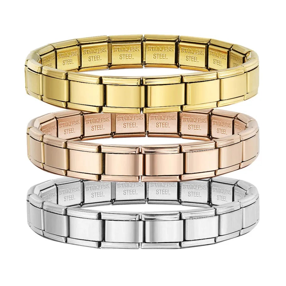 Pulsera GEMOSA de acero inoxidable con dijes italianos de 9 mm de ancho, cadena de eslabones elásticos, joyería DIY de alta calidad.