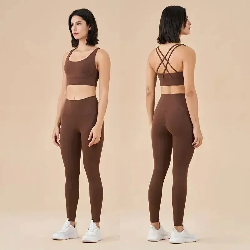 Women's Naked Feeling Sports Bra and Leggings Set - 2 Piece Gym Outfit for Fitness, Yoga Clothes Leggings and Tops Workout Suits