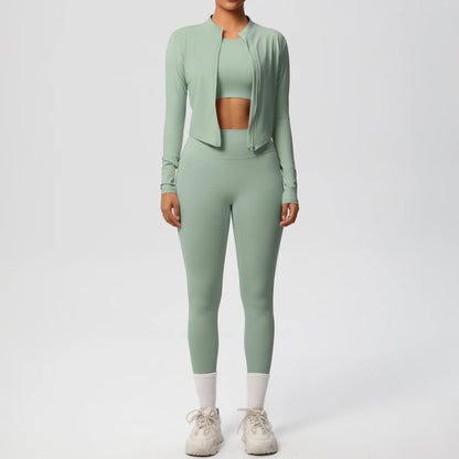Conjunto de leggings de yoga, top deportivo con cremallera y manga larga, transpirable, para correr al aire libre, pantalones de yoga ajustados e informales, ropa de fitness