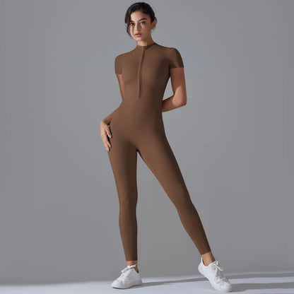 Women Zipper Bodysuits Fitness Sports Bodysuit Yoga Suit Breathable Quick Drying Sports Yoga Clothing Women Gym Push Up Workout