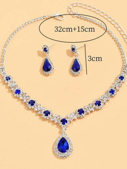 Conjunto de 3 collares y pendientes de cristal para mujer, ideales para vestidos de noche de boda.