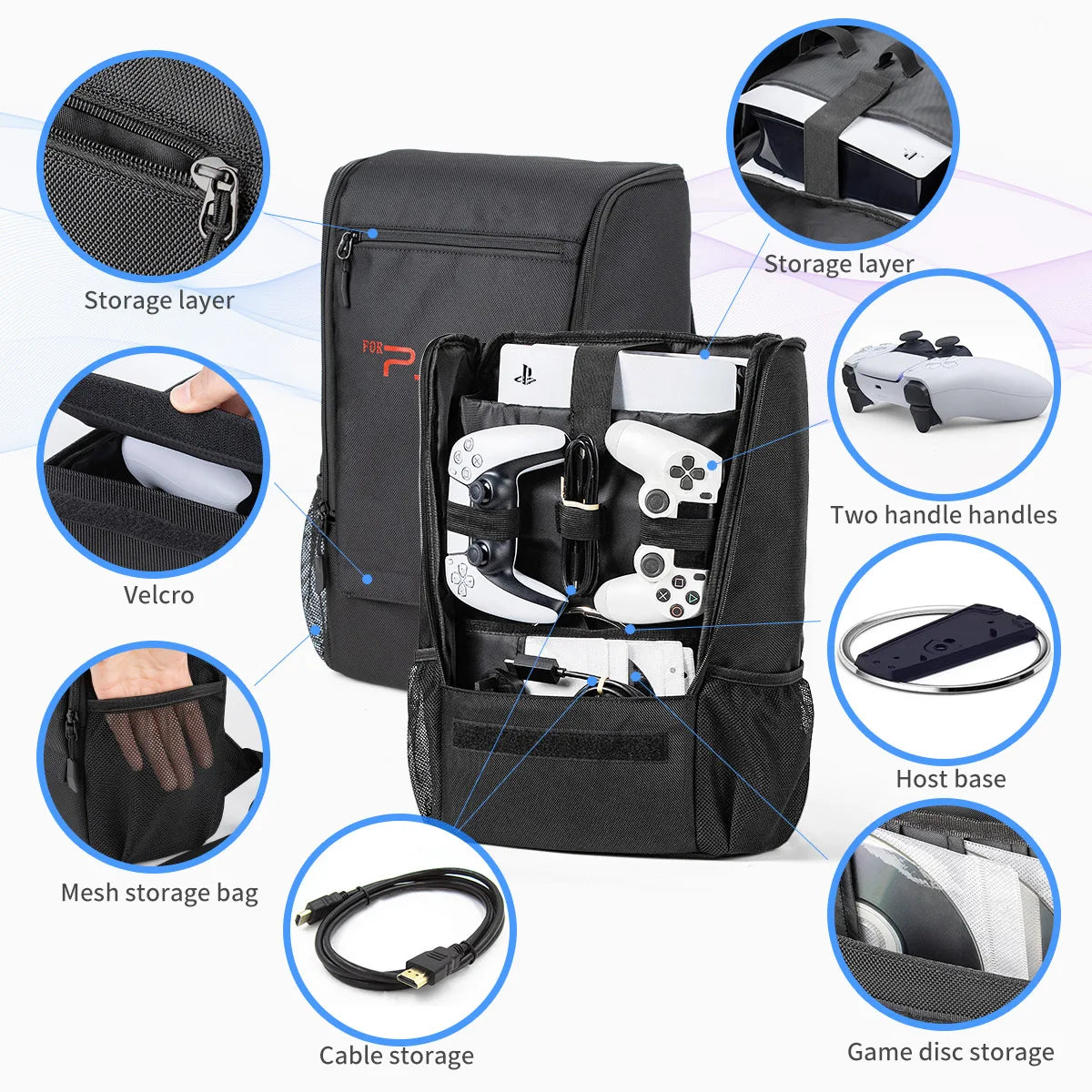 Mochila para juegos para consola PS5 Pro y accesorios, estuche protector de viaje de gran capacidad, compatible con PS5 Slim