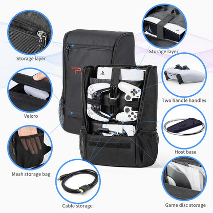 Mochila para juegos para consola PS5 Pro y accesorios, estuche protector de viaje de gran capacidad, compatible con PS5 Slim