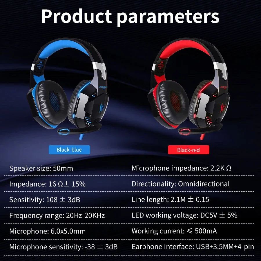 Auriculares para juegos con cable, grandes, con luz LED, micrófono, estéreo, graves profundos, para PC, portátil, PS4, Xbox
