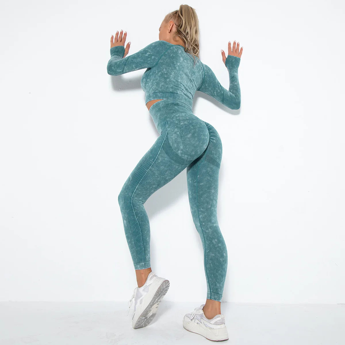 Conjunto de gimnasio con top corto sin costuras para mujer, conjunto de entrenamiento de yoga, ropa deportiva, leggings push up, chándal