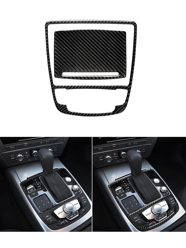Accesorios decorativos para el interior del coche Audi A6 A7 2012 2013 2014 2015 2016 2017 2018, pegatinas negras de fibra de carbono, embellecedor de cubierta.