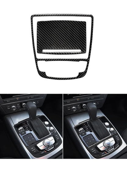 Accesorios decorativos para el interior del coche Audi A6 A7 2012 2013 2014 2015 2016 2017 2018, pegatinas negras de fibra de carbono, embellecedor de cubierta.
