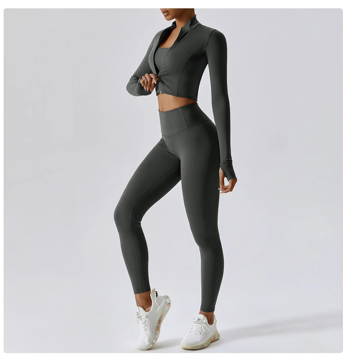 Conjunto de yoga de 3 piezas para mujer, conjuntos de entrenamiento, ropa deportiva para gimnasio, ropa deportiva con cremallera, leggings de manga larga y cintura alta, trajes deportivos, traje de yoga