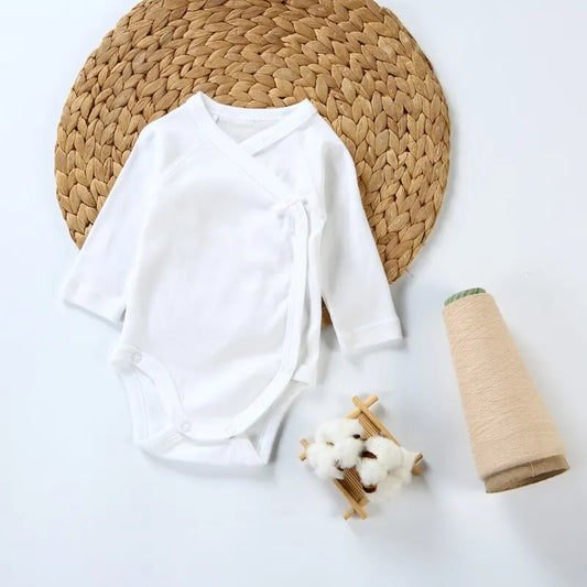 Ropa de bebé, mono, ropa para bebés, niños, ropa para niñas, mono de manga larga 100 % algodón, mono blanco para bebés recién nacidos con abertura lateral