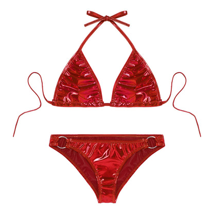 Women's Metallic Shiny Bikini Fashion Set Swimwear Pool Party Bathing Suit Top + Bottom Beachwear Women Swimsuit 2022 New