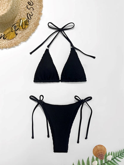 2025 Halter String Bikini Bandage Swimsuit Women Sexy Solid Swimwear Female Bathers Bathing Swimming Swim Suit Beachwear