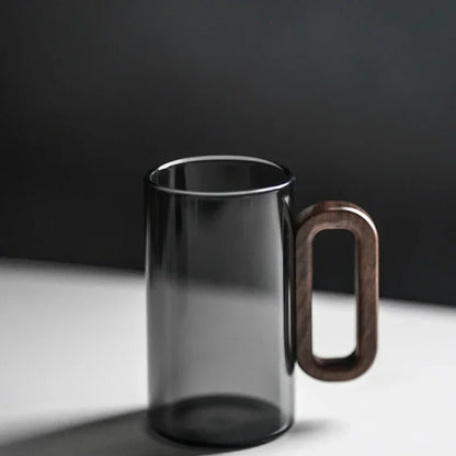 Tazas de té de vidrio de borosilicato de 360 ml, resistentes al calor, transparentes, con mango de madera, para agua potable, para el hogar y la oficina.