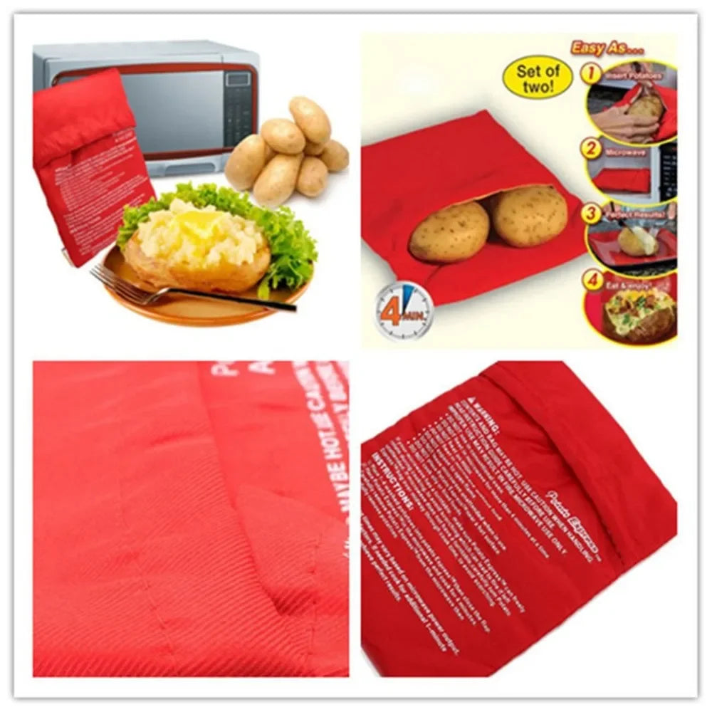 Bolsa reutilizable para cocinar papas en microondas, bolsa para cocinar papas al horno, papas perfectas en 4 minutos, bolsa roja para hornear