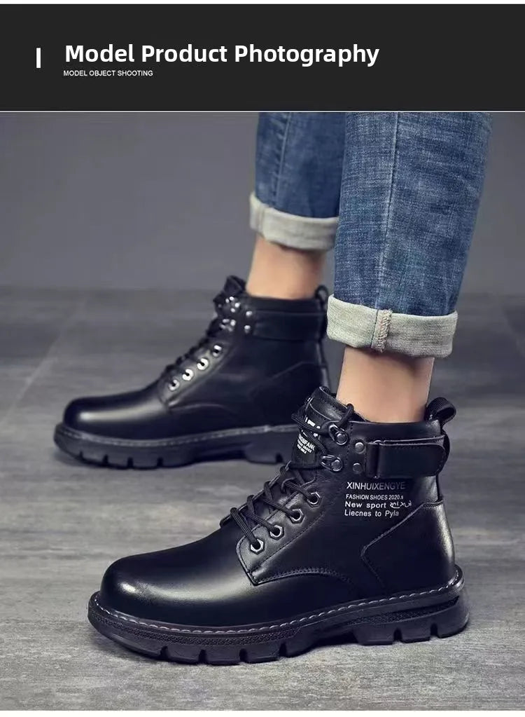 Botas de hombre de piel suave con forro interior, informales, para otoño e invierno, de alta calidad, versátiles, cómodas y que combinan con todo.