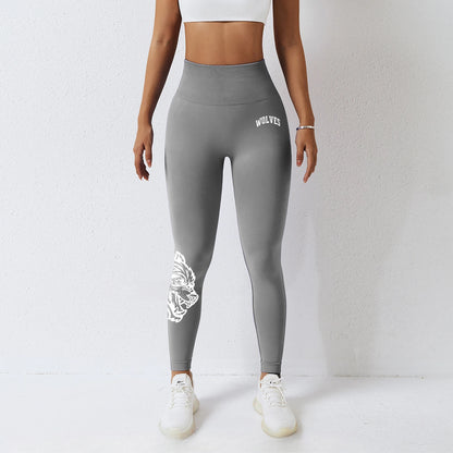 Pantalones de yoga para mujer con estampado de cabeza de lobo en color sólido, tejido de alta calidad, suaves, que no se arrugan, para fitness, correr y entrenamiento.