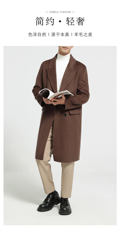 Autumn Winter New 100% Wool Double-sided Wool Coat Men's Korean Suit Collar Wide Fluffy Woolen Coat Simple and Luxurious