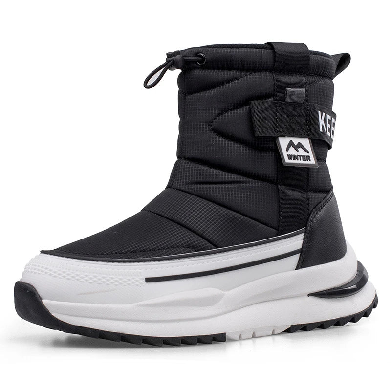 Botas de nieve de invierno para mujer, de terciopelo grueso, de viaje, cálidas, antideslizantes, de algodón, de tubo medio, informales y cómodas.