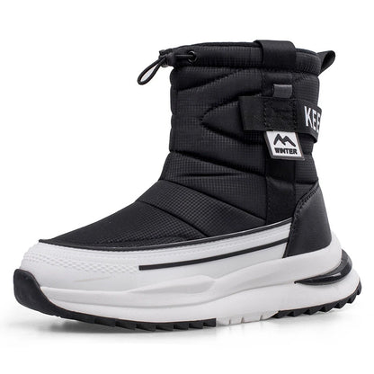 Botas de nieve de invierno para mujer, de terciopelo grueso, de viaje, cálidas, antideslizantes, de algodón, de tubo medio, informales y cómodas.
