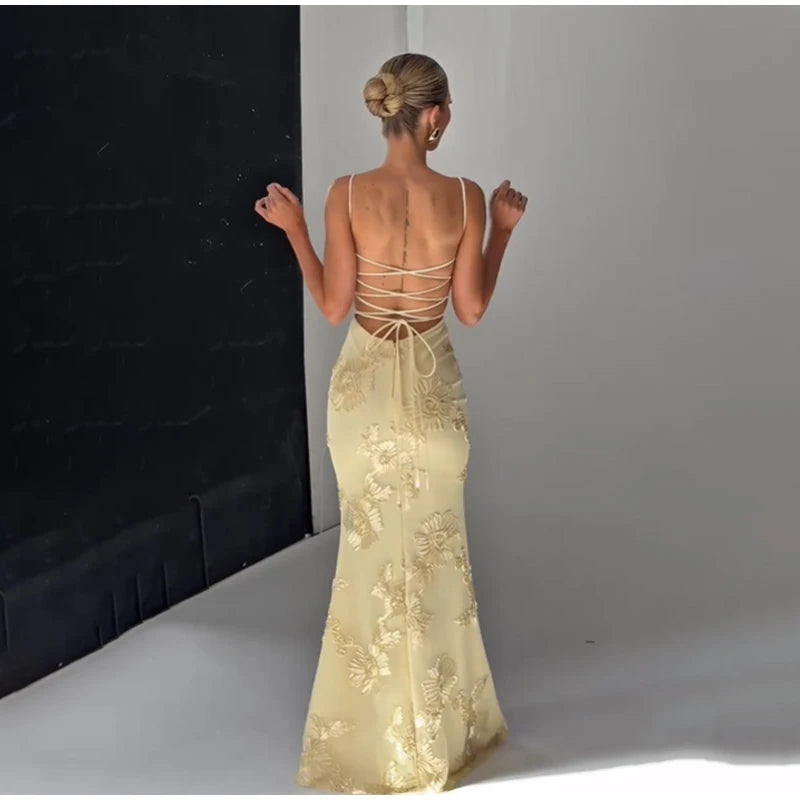 Women Flower Printed Sling Long Dresses Sleeveless Off Shoulder Floor Length Backless Maxi Dress Lady Elegant Chic Party Robe