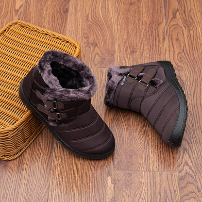 Botas de nieve cálidas de piel para mujer, botines de tobillo de talla grande, informales, planos, de invierno, antideslizantes, a la moda, impermeables
