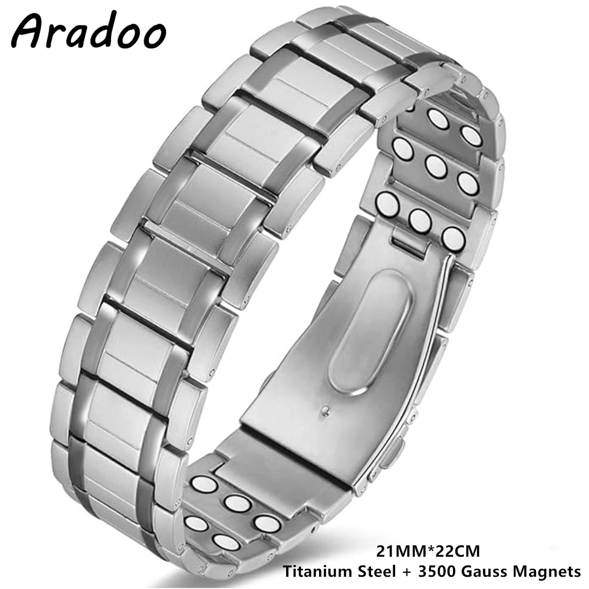 Pulseras clásicas de acero y titanio ARADOO con 3 imanes de neodimio ultrarresistentes, pulsera de eslabones de cobre para terapia magnética.