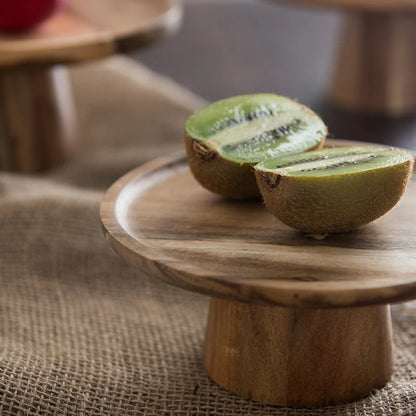 KEMORELA - Plato de madera alto para tartas, bandejas creativas para servir comida, bandeja de madera natural ecológica para postres, frutas y aperitivos, decoración del hogar