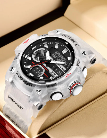 FOXBOX TOP Relojes para hombre, reloj de pulsera de cuarzo, resistente al agua, con pantalla de doble horario, reloj militar para hombre, reloj para hombre + CAJA