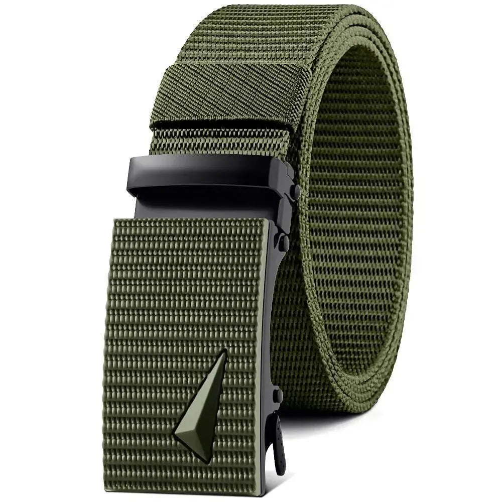 Cinturón de hombre con hebilla automática de metal y nailon de imitación, para trabajo al aire libre, con hebilla automática sin dientes, informal, deportivo, de lona.