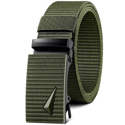 Cinturón de hombre con hebilla automática de metal y nailon de imitación, para trabajo al aire libre, con hebilla automática sin dientes, informal, deportivo, de lona.