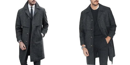 Abrigo de solapa para hombre, traje informal de oficina y urbano, mezcla de lana, para actividades al aire libre, con forro, chaqueta larga, talla europea/estadounidense, de un solo botón.