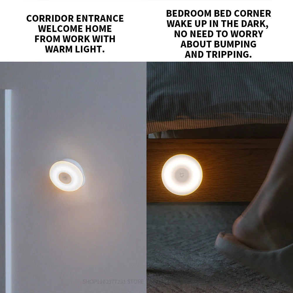 Luz nocturna LED por inducción Xiaomi Mijia, 2 lámparas, brillo ajustable, sensor infrarrojo inteligente de presencia humana con base magnética