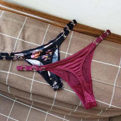 Tanga sexy sin costuras para mujer, ropa interior, bragas, bragas con estampado de cebra y flores, tiro bajo, de lujo, con hebilla de metal, bikini para chicas, bragas femeninas