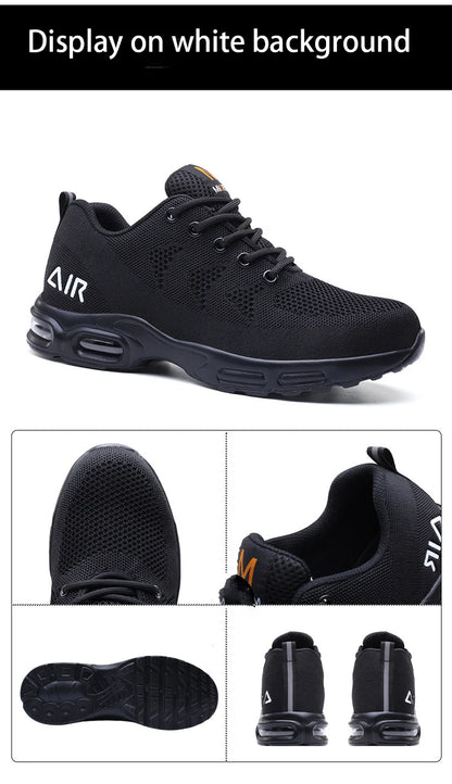 Calzado de seguridad para hombre, botas de trabajo ligeras, zapatillas con cámara de aire, zapatos de trabajo antiperforación, zapatos indestructibles con puntera de acero.