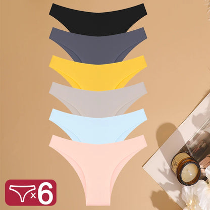 Conjunto de 6 bragas de cintura baja de talla grande, sin costuras, de seda helada, ropa interior sexy para chica, bragas de algodón con entrepierna, pantalones brasileños transpirables.