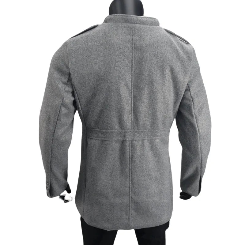 Nueva moda masculina: elegante cortavientos de otoño/invierno, abrigo de lana con doble cuello, chaquetas de lana para hombre de mediana edad, estilo ejecutivo.