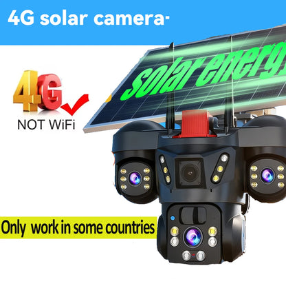 Cámara de vigilancia solar 8K 15MP con tres pantallas, WiFi, seguimiento automático, PTZ, tarjeta SIM 4G, cámara IP solar inalámbrica V380 Pro