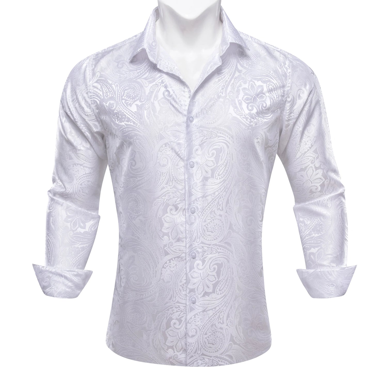 Camisas de seda de diseño para hombre en azul, dorado, verde, rojo, blanco y negro. Estampado cachemir bordado. Corte ajustado. Blusas casuales de manga larga.