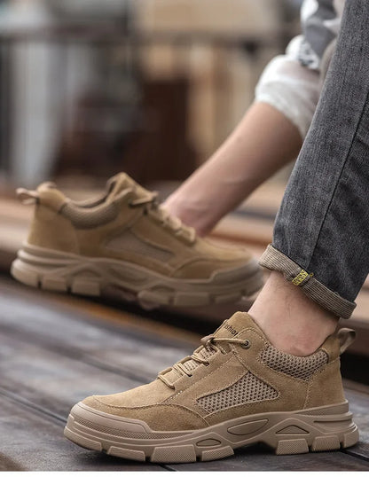 Calzado de seguridad laboral para hombre: transpirable, apto para todas las estaciones, resistente a impactos y perforaciones, y con protección contra el desgaste.