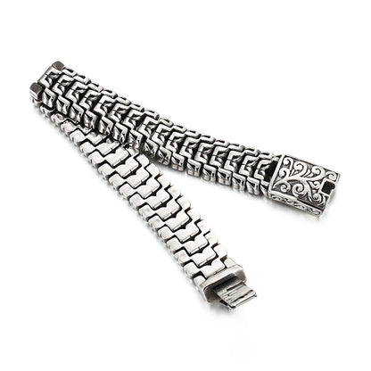 Pulsera de cadena motera de 16 mm que combina elementos modernos y retro - Acero inoxidable 316L - KB123643-BDJX