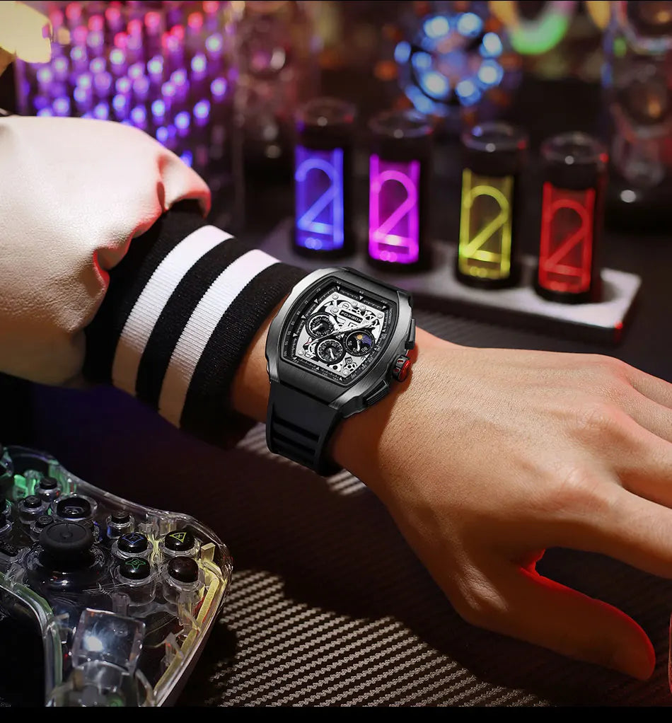 Reloj de moda marca Foxbox para hombre, de lujo, deportivo, de silicona, de cuarzo, resistente al agua, cronógrafo, de pulsera