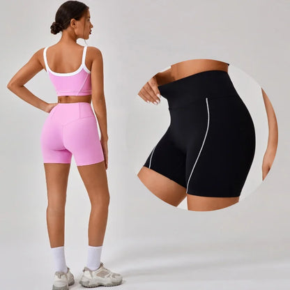 Conjunto deportivo de yoga de verano de 2 piezas con retazos y leggings de cintura alta con abertura para mujer, conjunto de entrenamiento de fitness, chándal deportivo para mujer