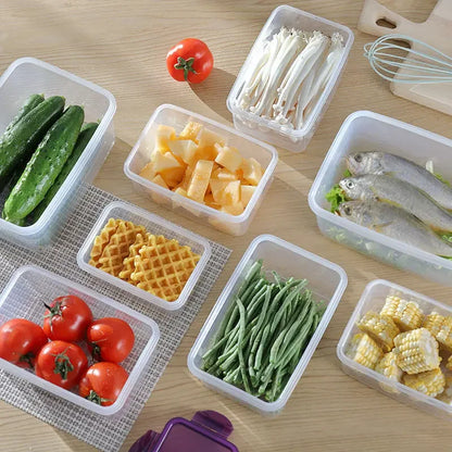 Fiambrera rectangular sellada para refrigerador, de 4 tamaños, con tapa, de plástico, apta para microondas.