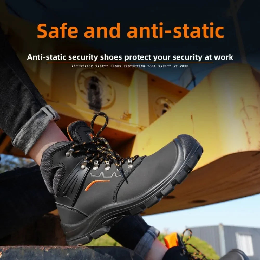 Zapatos de trabajo de cuero antiestáticos, de protección laboral, antiaplastamiento, antipinchazos, antideslizantes, antipolvo y resistentes al desgaste para hombre.