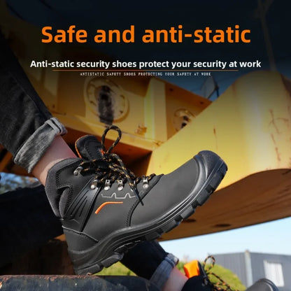 Zapatos de trabajo de cuero antiestáticos, de protección laboral, antiaplastamiento, antipinchazos, antideslizantes, antipolvo y resistentes al desgaste para hombre.