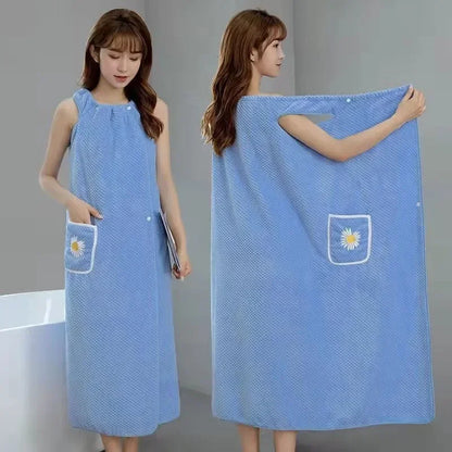 Toalla de baño para el hogar, para mujeres, usable, para adultos, absorbente de agua, poliéster, para cabello seco, falda, estilo largo, para baño, lavable, bata de baño